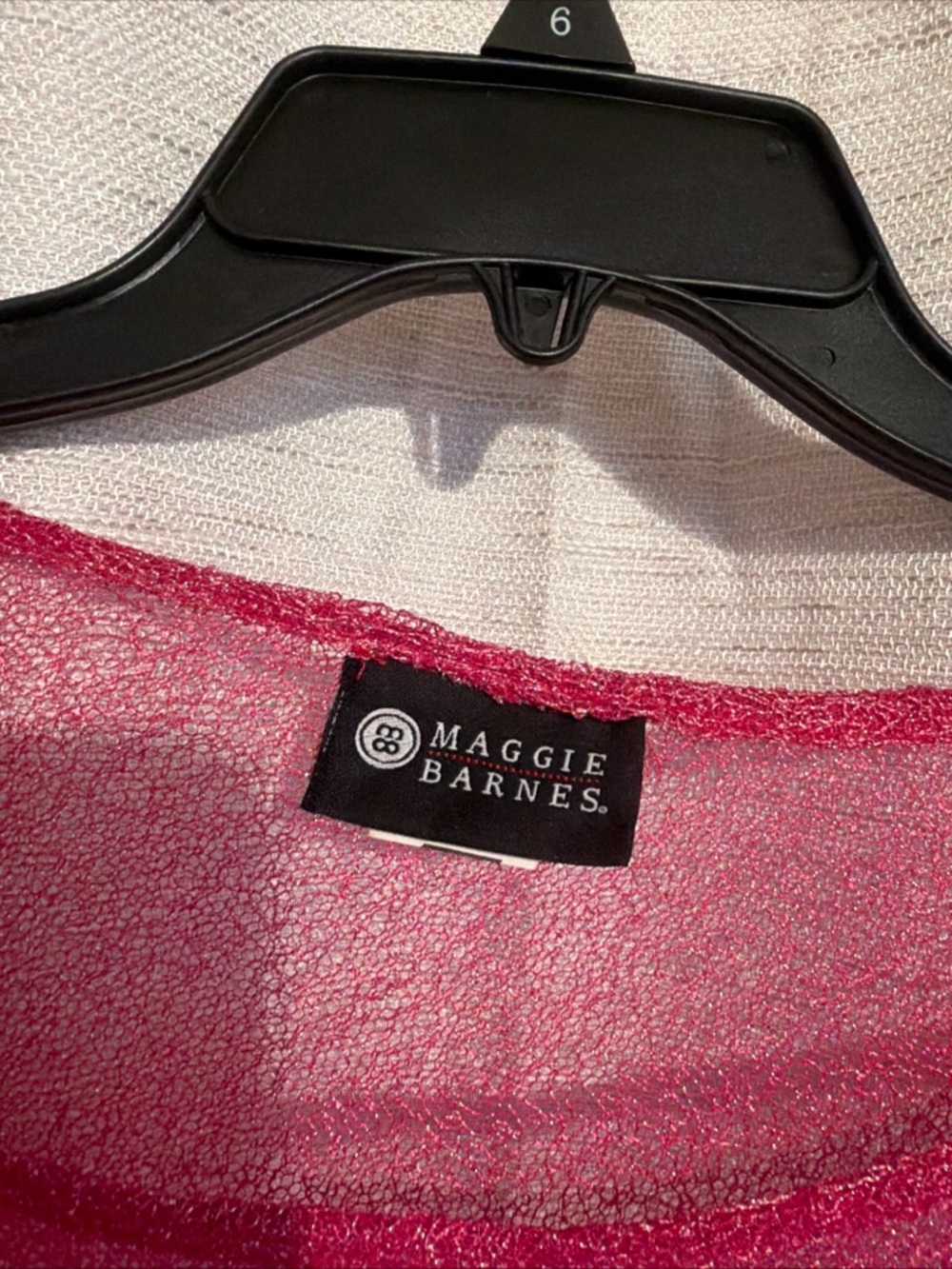 Maggie Barnes Fuchsia Sheer Fringe Poncho with Bead Accents - Picture 4 of 8